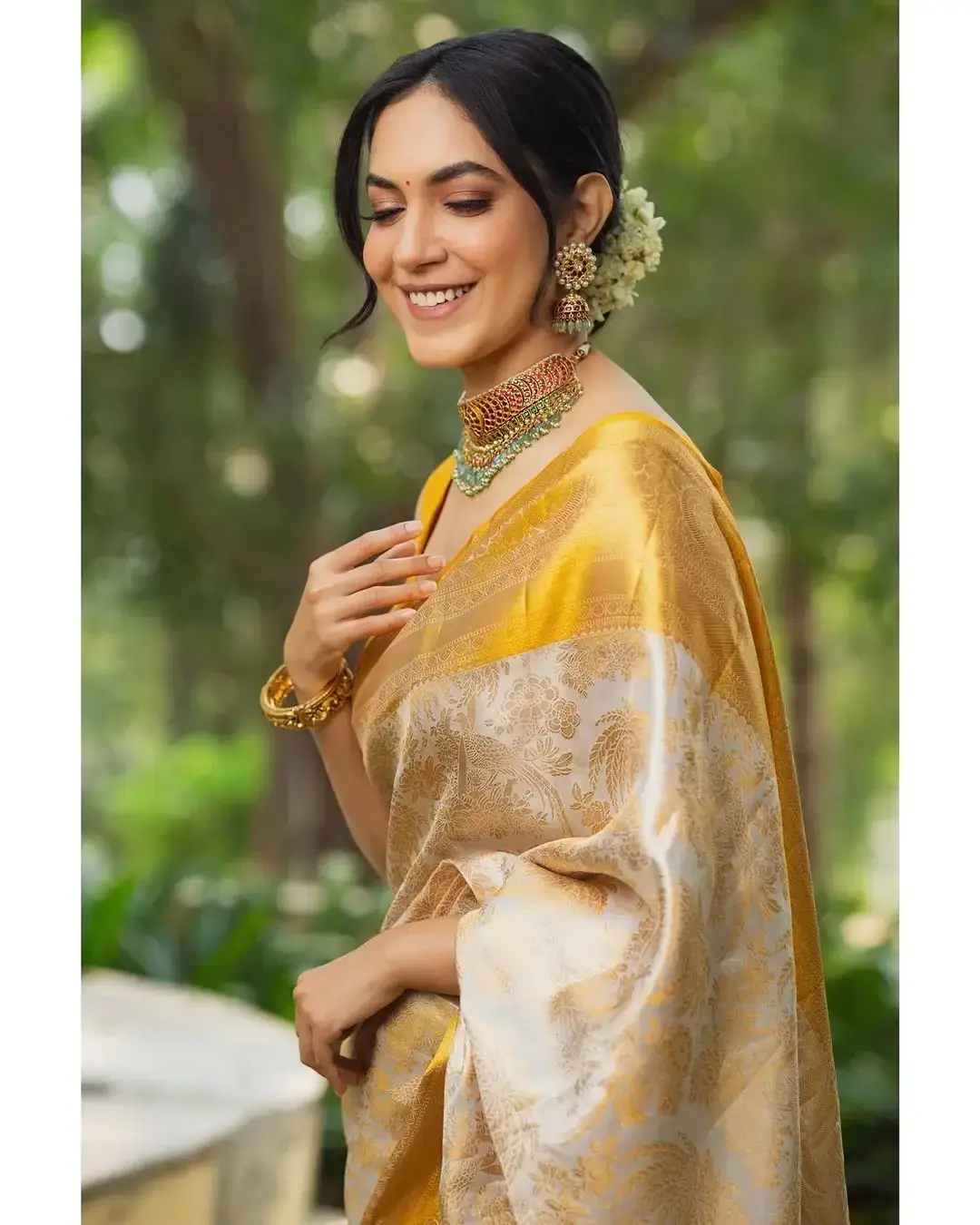 Indian Actress Ritu Varma in Traditional Yellow Saree